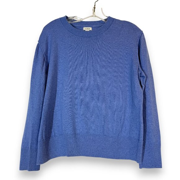 LL Bean Blue Cotton Cashmere Sweater Crewneck Pullover Medium - Picture 8 of 8